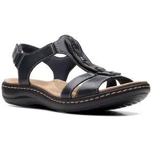 CLARKS NWOT Laurieann Kay T-strap Slingback Sandals, Navy Leather